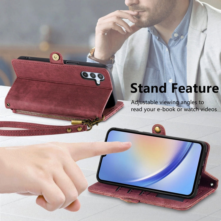 For Samsung Galaxy A32 4G Geometric Zipper Wallet Side Buckle Leather Phone Case(Red) - free shipping - PMC TechLife - Order now!