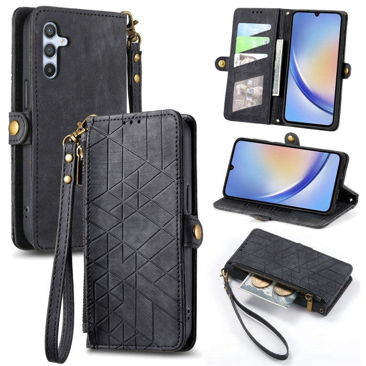 For Samsung Galaxy A32 4G Geometric Zipper Wallet Side Buckle Leather Phone Case(Black) - free shipping - PMC TechLife - Order now!
