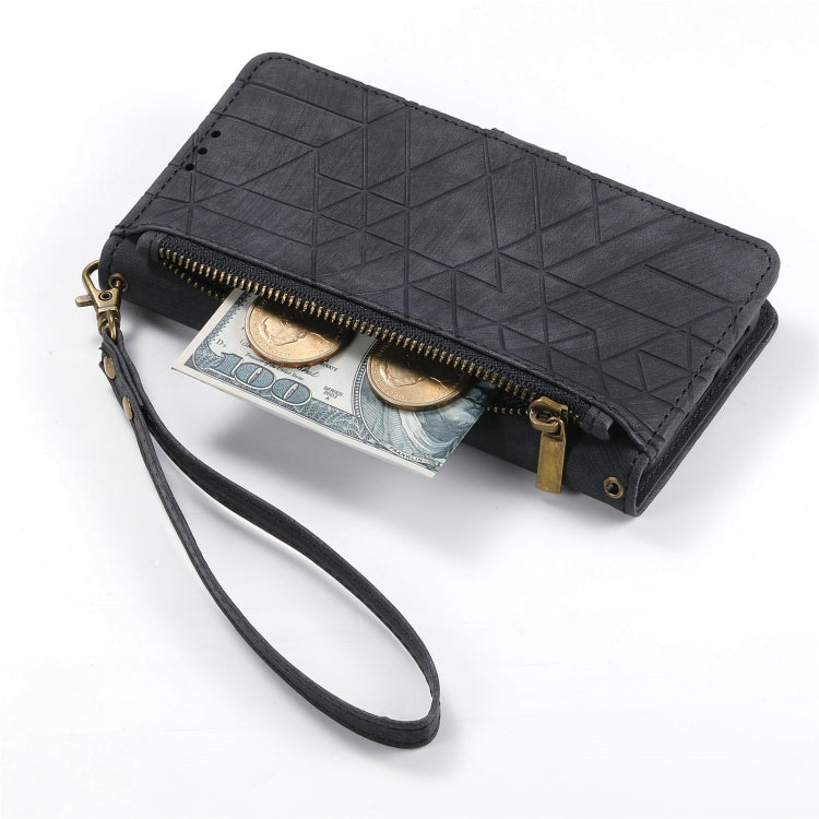For Samsung Galaxy A22 5G Geometric Zipper Wallet Side Buckle Leather Phone Case(Black) - free shipping - PMC TechLife - Order now!