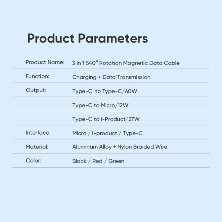 ENKAY PD60W Type-C to Type-C / 8 Pin / Micro USB Magnetic 540 Degrees Rotating Fast Charging Cable, Length:1m(Green) - Charging Cable & Head by ENKAY | Online Shopping South Africa | PMC Jewellery | Buy Now Pay Later Mobicred