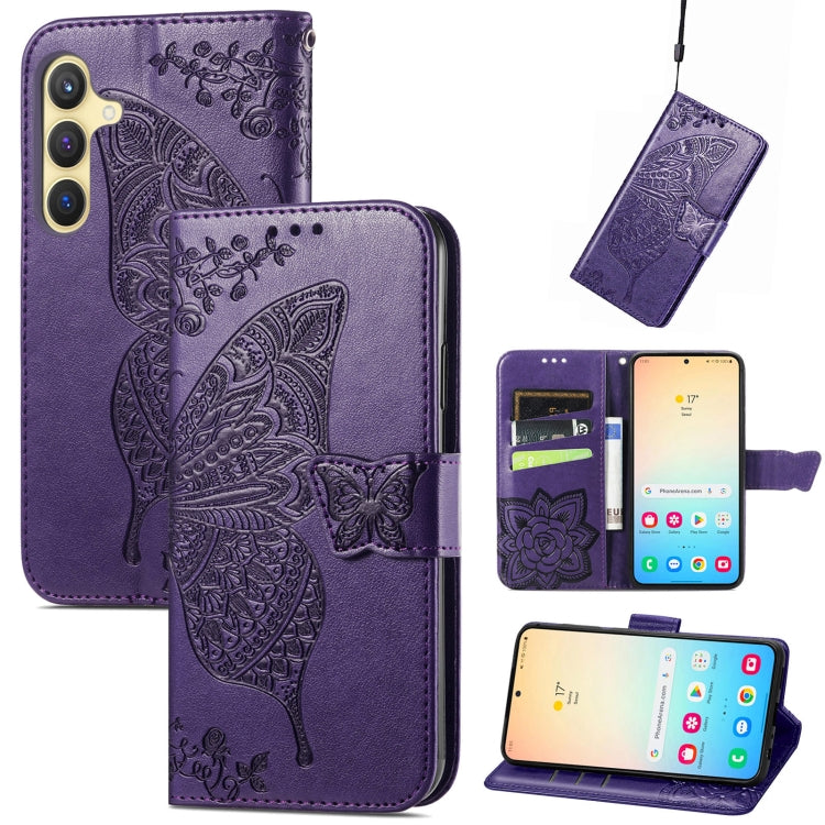 For Samsung Galaxy S24+ 5G Butterfly Love Flower Embossed Leather Phone Case(Dark Purple) - Galaxy S24+ 5G Cases by PMC Jewellery | Online Shopping South Africa | PMC Jewellery