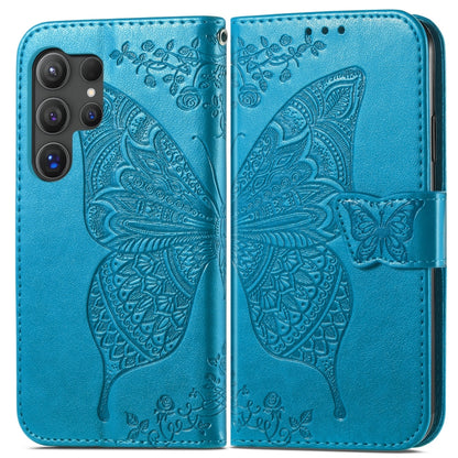 For Samsung Galaxy S24 Ultra 5G Butterfly Love Flower Embossed Leather Phone Case(Blue) - Galaxy S24 Ultra 5G Cases by PMC Jewellery | Online Shopping South Africa | PMC Jewellery