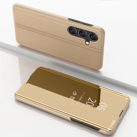 For Samsung Galaxy S25 5G Plated Mirror Horizontal Flip Leather Phone Case with Holder(Gold) - Galaxy S25 5G Cases by PMC Jewellery | Online Shopping South Africa | PMC Jewellery | Buy Now Pay Later Mobicred