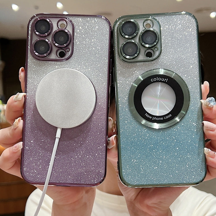For iPhone 15 Pro MagSafe Gradient Glitter Electroplating TPU Phone Case(Purple) - iPhone 15 Pro Cases by PMC TechLife | Online Shopping South Africa | PMC TechLife