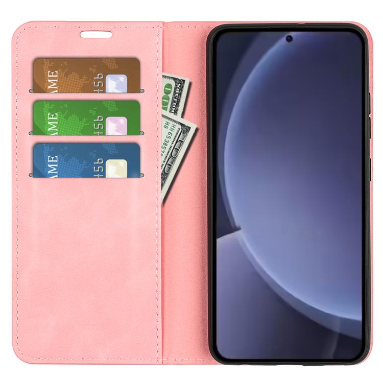 For Samsung Galaxy S25+ 5G Retro-skin Magnetic Suction Leather Phone Case(Pink) - Galaxy S25+ 5G Cases by PMC Jewellery | Online Shopping South Africa | PMC Jewellery | Buy Now Pay Later Mobicred