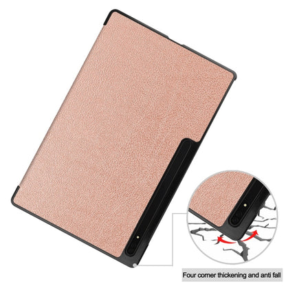 For Samsung Galaxy Tab S9 Ultra JUNSUNMAY Custer Solid Color 3-Fold Stand Leather Smart Tablet Case(Rose Gold) - Galaxy Tab S9 Ultra Cases by JUNSUNMAY | Online Shopping South Africa | PMC Jewellery | Buy Now Pay Later Mobicred