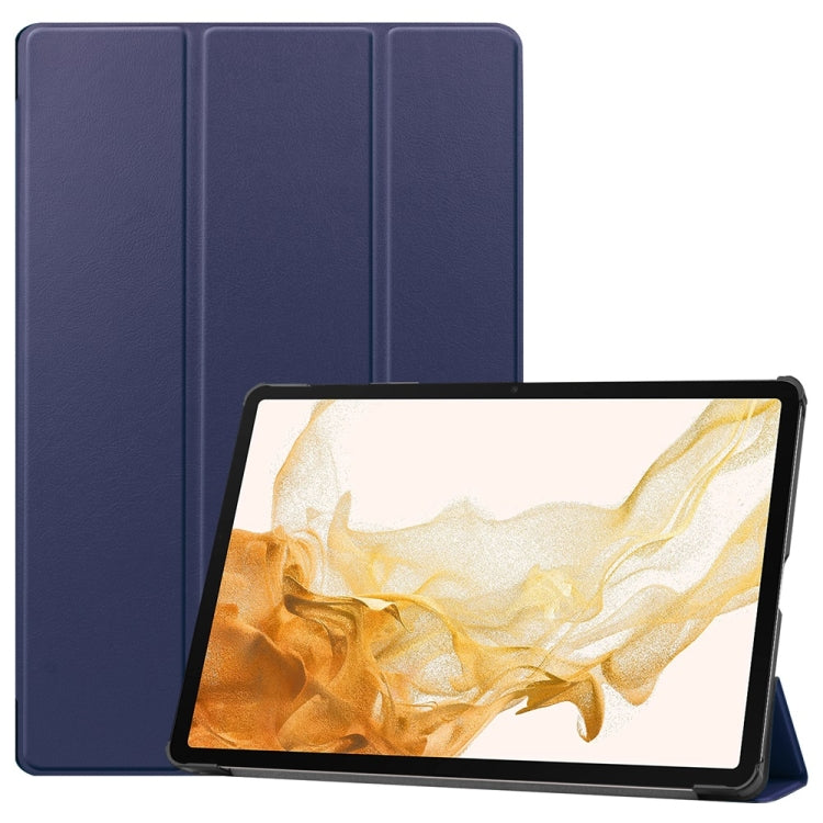 For Samsung Galaxy Tab S9+ JUNSUNMAY Custer Solid Color 3-Fold Stand Leather Smart Tablet Case(Dark Blue) - Galaxy Tab S9+ Cases by JUNSUNMAY | Online Shopping South Africa | PMC Jewellery | Buy Now Pay Later Mobicred