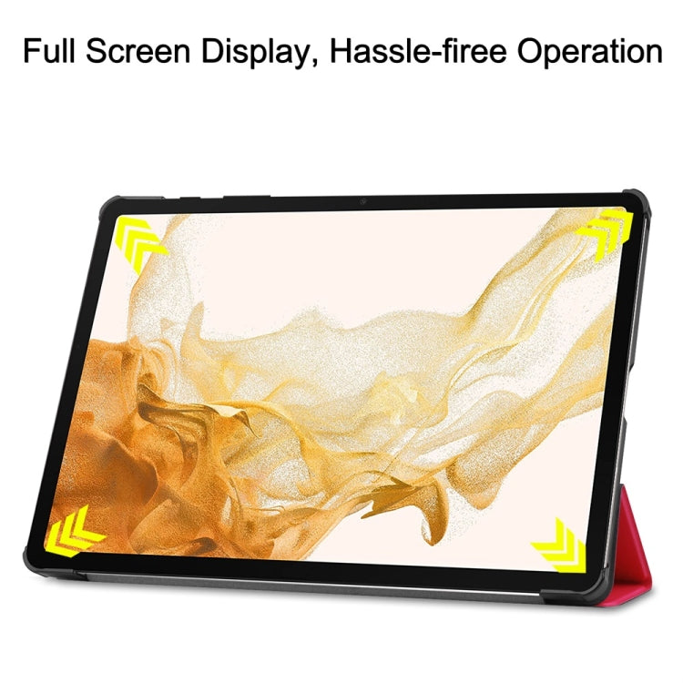 For Samsung Galaxy Tab S9+ JUNSUNMAY Custer Solid Color 3-Fold Stand Leather Smart Tablet Case(Red) - free shipping - PMC Jewellery - Order now!