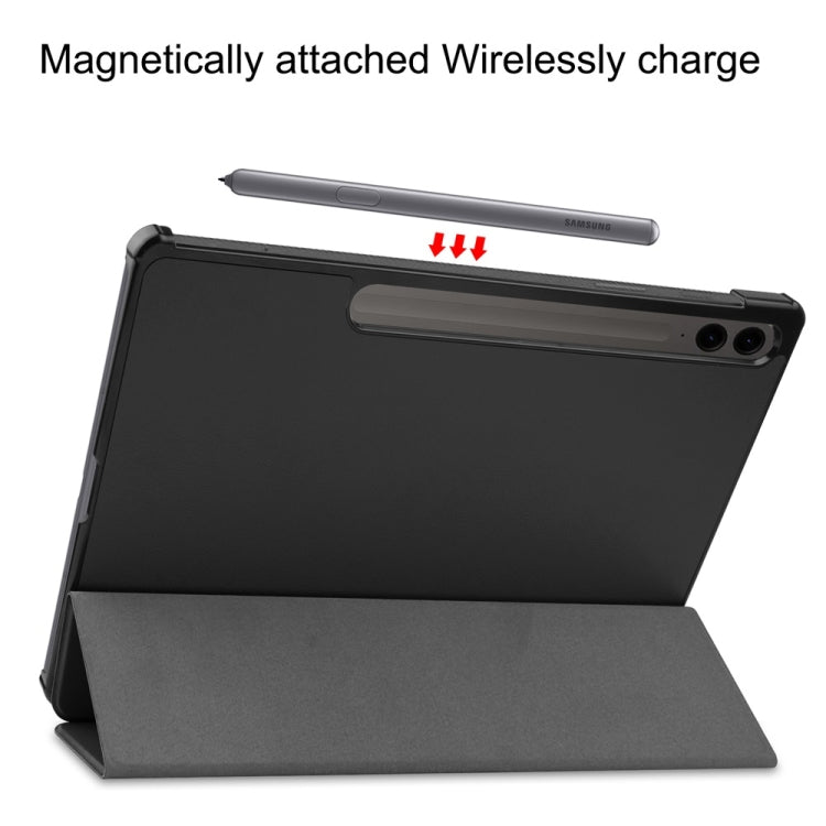 For Samsung Galaxy Tab S9 FE+ 12.4 JUNSUNMAY Custer Solid Color 3-Fold Stand Leather Smart Tablet Case(Black) - Galaxy Tab S9 FE+ by JUNSUNMAY | Online Shopping South Africa | PMC TechLife | Buy Now Pay Later Mobicred