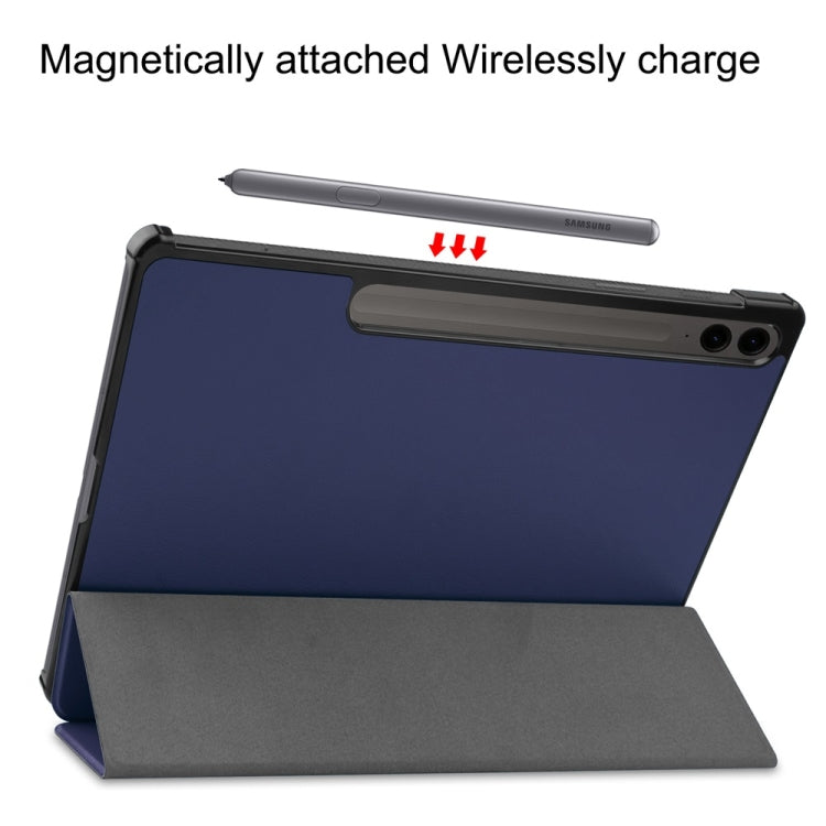 For Samsung Galaxy Tab S9 FE+ 12.4 JUNSUNMAY Custer Solid Color 3-Fold Stand Leather Smart Tablet Case(Dark Blue) - free shipping - PMC Jewellery - Order now!