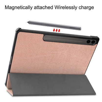 For Samsung Galaxy Tab S9 FE+ 12.4 JUNSUNMAY Custer Solid Color 3-Fold Stand Leather Smart Tablet Case(Rose Gold) - Galaxy Tab S9 FE+ by JUNSUNMAY | Online Shopping South Africa | PMC Jewellery | Buy Now Pay Later Mobicred