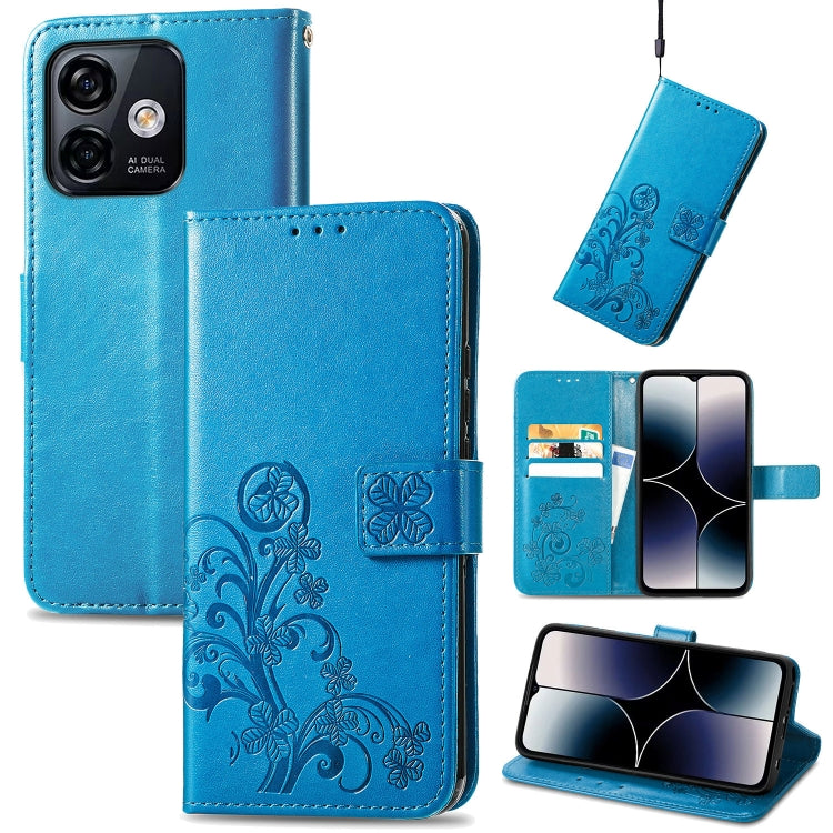 For Ulefone Note 16 Pro Four-leaf Clasp Embossed Buckle Leather Phone Case(Blue) - Ulefone Cases by PMC Jewellery | Online Shopping South Africa | PMC Jewellery | Buy Now Pay Later Mobicred