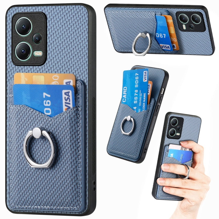 For Xiaomi 13 Lite Carbon Fiber Card Wallet Ring Holder Phone Case(Blue) - 13 Lite Cases by PMC TechLife | Online Shopping South Africa | PMC TechLife | Buy Now Pay Later Mobicred