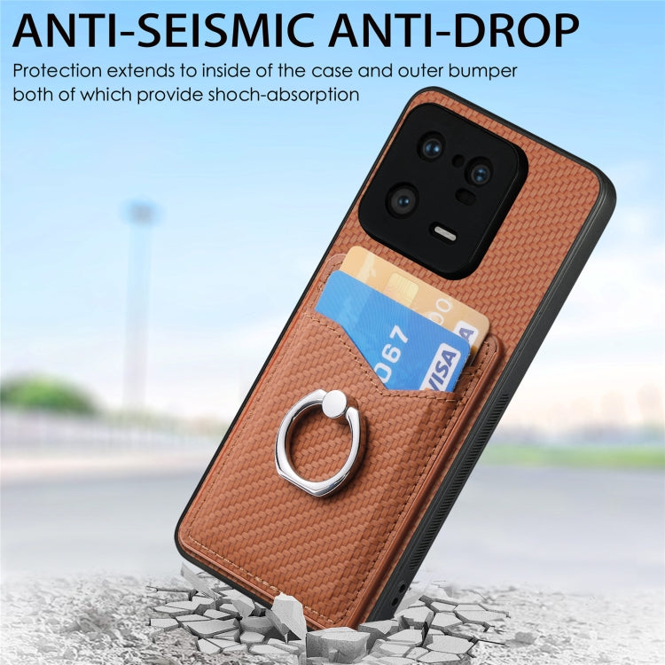 For Xiaomi 13 Pro Carbon Fiber Card Wallet Ring Holder Phone Case(Brown) - 13 Pro Cases by PMC TechLife | Online Shopping South Africa | PMC TechLife | Buy Now Pay Later Mobicred