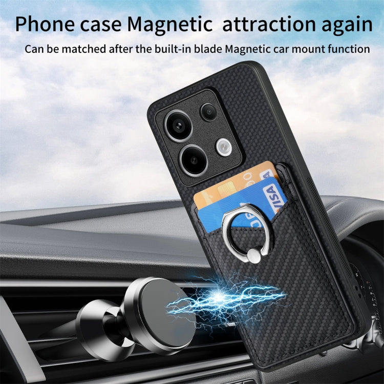 For Xiaomi Redmi Note 13 Pro+ Carbon Fiber Card Wallet Ring Holder Phone Case(Black) - Note 13 Pro+ Cases by PMC TechLife | Online Shopping South Africa | PMC TechLife | Buy Now Pay Later Mobicred