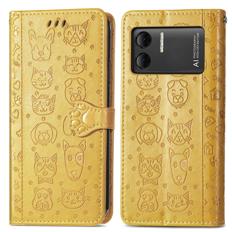 For DOOGEE X98 Pro / X98 Cat and Dog Embossed Leather Phone Case(Yellow) - Doogee Cases by PMC Jewellery | Online Shopping South Africa | PMC Jewellery | Buy Now Pay Later Mobicred