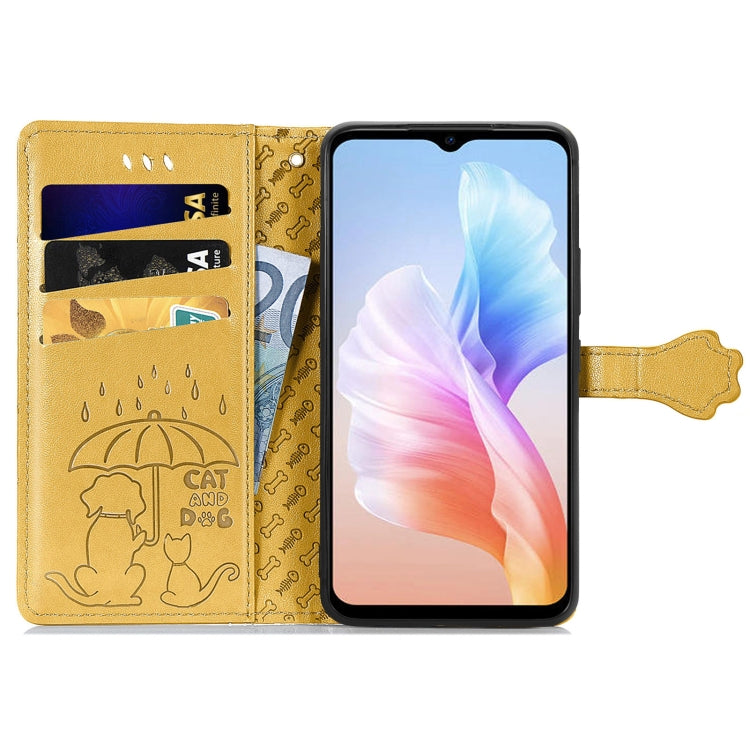 For DOOGEE X98 Pro / X98 Cat and Dog Embossed Leather Phone Case(Yellow) - Doogee Cases by PMC Jewellery | Online Shopping South Africa | PMC Jewellery | Buy Now Pay Later Mobicred