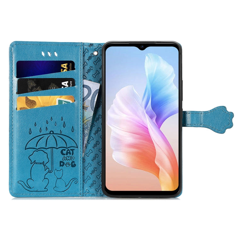 For DOOGEE X98 Pro / X98 Cat and Dog Embossed Leather Phone Case(Blue) - Doogee Cases by PMC Jewellery | Online Shopping South Africa | PMC Jewellery | Buy Now Pay Later Mobicred
