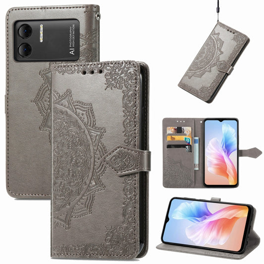 For DOOGEE X98 Pro / X98 Mandala Flower Embossed Leather Phone Case(Grey) - Doogee Cases by PMC Jewellery | Online Shopping South Africa | PMC Jewellery | Buy Now Pay Later Mobicred