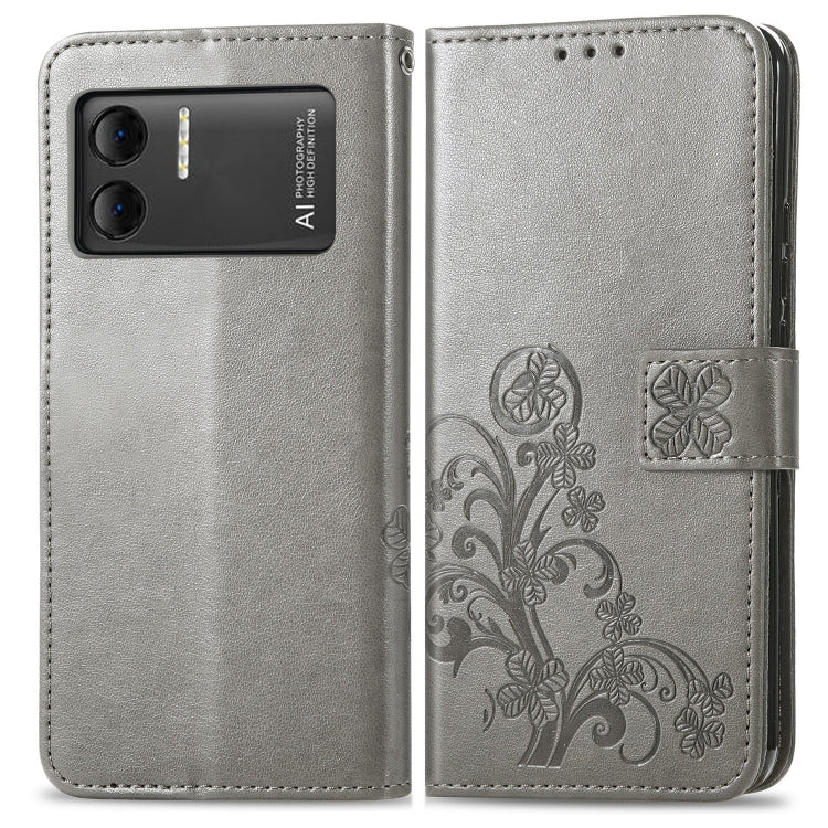 For DOOGEE X98 Pro / X98 Four-leaf Clasp Embossed Buckle Leather Phone Case(Grey) - Doogee Cases by PMC TechLife | Online Shopping South Africa | PMC TechLife | Buy Now Pay Later Mobicred