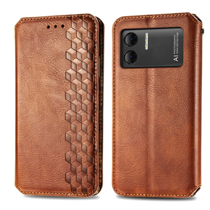 For DOOGEE X98 Pro / X98 Cubic Grid Pressed Magnetic Leather Phone Case(Brown) - Doogee Cases by PMC Jewellery | Online Shopping South Africa | PMC Jewellery | Buy Now Pay Later Mobicred