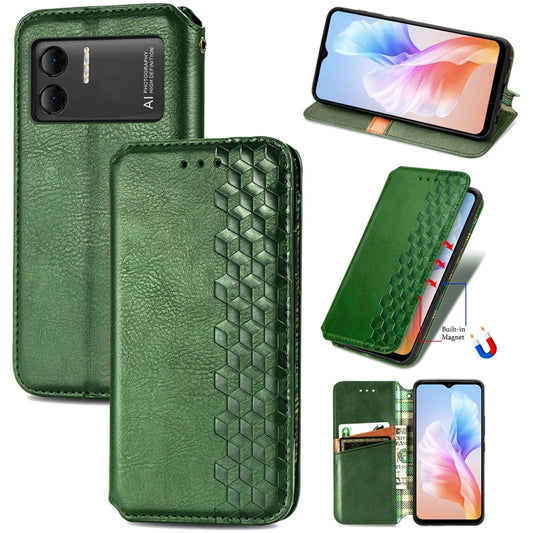 For DOOGEE X98 Pro / X98 Cubic Grid Pressed Magnetic Leather Phone Case(Green) - Doogee Cases by PMC Jewellery | Online Shopping South Africa | PMC Jewellery | Buy Now Pay Later Mobicred