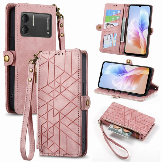 For DOOGEE X98 Pro / X98 Geometric Zipper Wallet Side Buckle Leather Phone Case(Pink) - Doogee Cases by PMC Jewellery | Online Shopping South Africa | PMC Jewellery | Buy Now Pay Later Mobicred