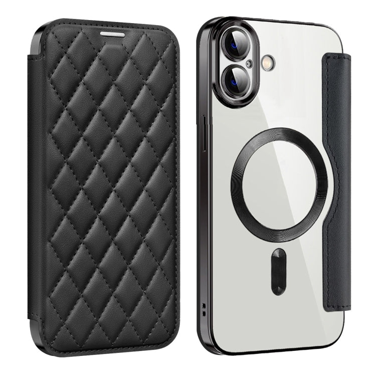 For iPhone 16 Plus Shield Magsafe RFID Anti-theft Rhombus Leather Phone Case(Black) - iPhone 16 Plus Cases by PMC Jewellery | Online Shopping South Africa | PMC Jewellery | Buy Now Pay Later Mobicred