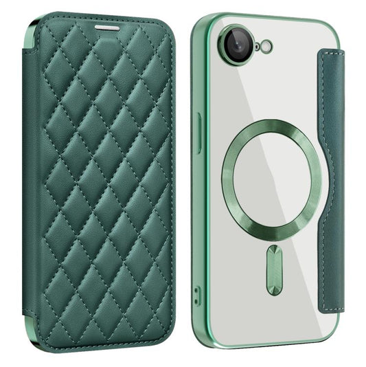 For iPhone 16e Shield Magsafe RFID Anti-theft Rhombus Leather Phone Case(Green) - iPhone 16e Cases by PMC Jewellery | Online Shopping South Africa | PMC Jewellery | Buy Now Pay Later Mobicred