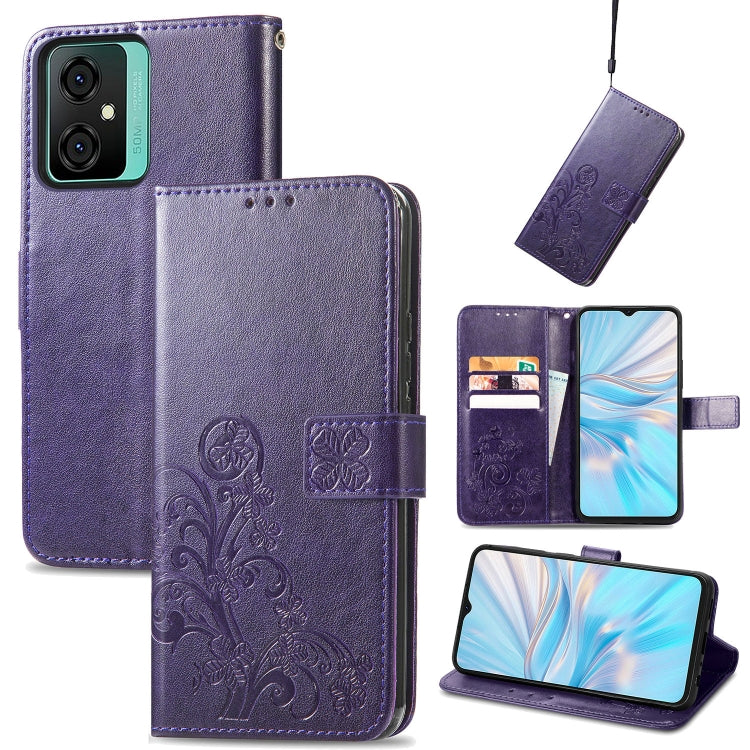 For Blackview Oscal C70 Four-leaf Clasp Embossed Buckle Leather Phone Case(Purple) - More Brand by PMC TechLife | Online Shopping South Africa | PMC TechLife