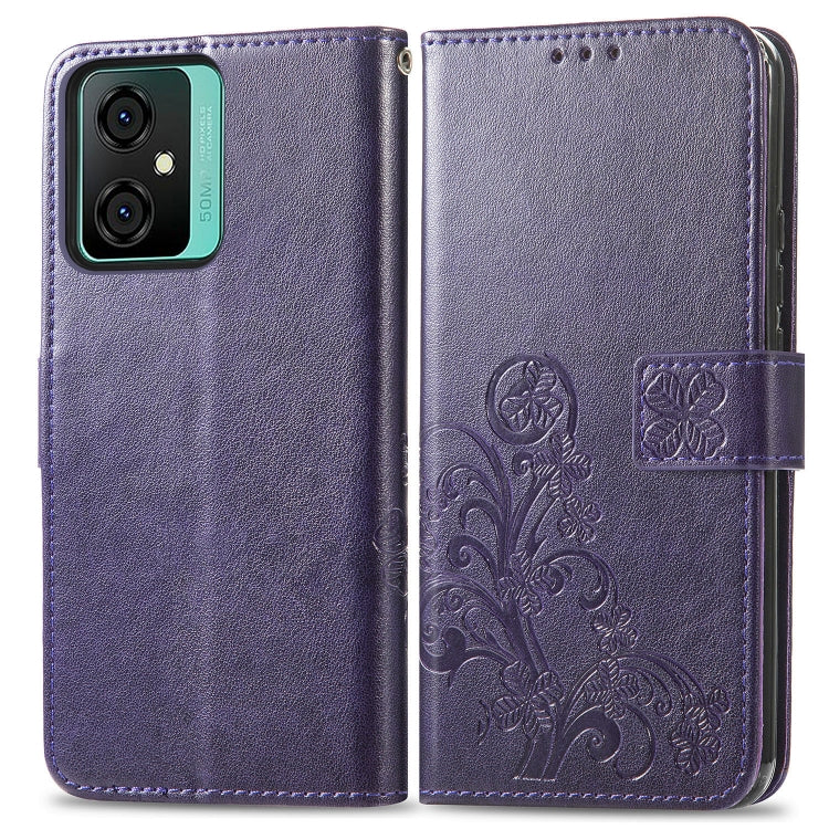 For Blackview Oscal C70 Four-leaf Clasp Embossed Buckle Leather Phone Case(Purple) - More Brand by PMC TechLife | Online Shopping South Africa | PMC TechLife