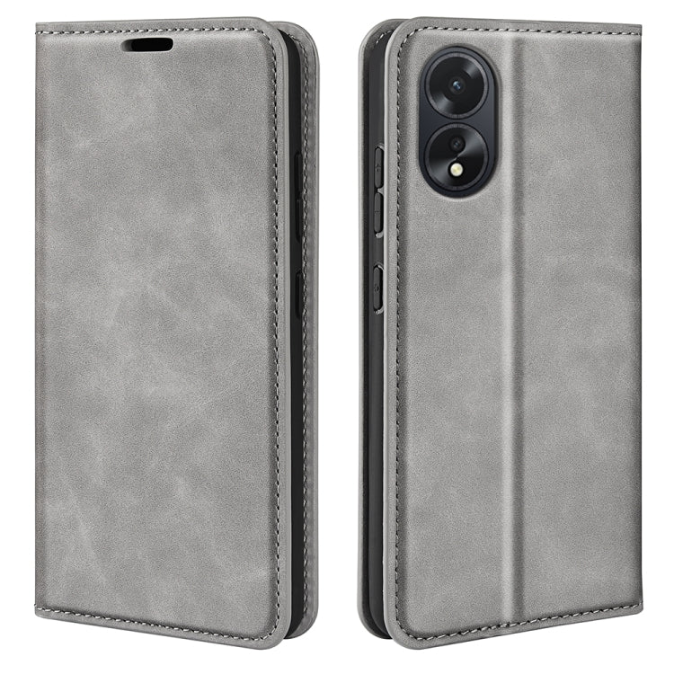 For OPPO A38 Retro-skin Magnetic Suction Leather Phone Case(Grey) - A38 Cases by PMC TechLife | Online Shopping South Africa | PMC TechLife | Buy Now Pay Later Mobicred