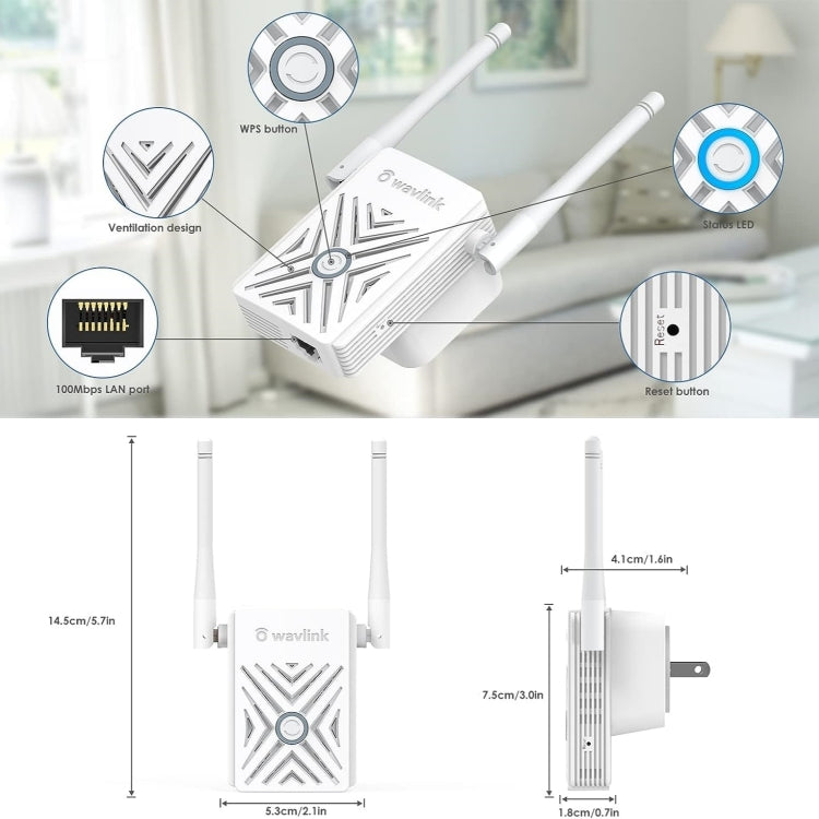 WAVLINK WN578W2 For Home Office N300 WiFi Wireless AP Repeater Signal Booster, Plug:US Plug - Wireless Routers by WAVLINK | Online Shopping South Africa | PMC Jewellery | Buy Now Pay Later Mobicred