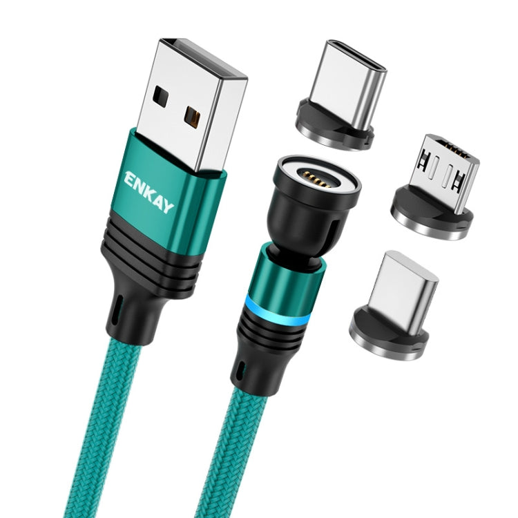 ENKAY 3 in 1 3A USB to Type-C / 8 Pin / Micro USB Magnetic 540 Degrees Rotating Fast Charging Cable, Length:1m(Green) - Charging Cable & Head by ENKAY | Online Shopping South Africa | PMC Jewellery | Buy Now Pay Later Mobicred