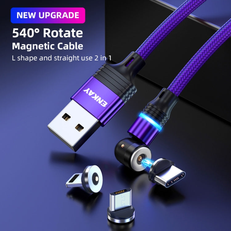 ENKAY 3 in 1 2.4A USB to Type-C / 8 Pin / Micro USB Magnetic 540 Degrees Rotating Charging Cable, Length:2m(Black) - Charging Cable & Head by ENKAY | Online Shopping South Africa | PMC Jewellery | Buy Now Pay Later Mobicred