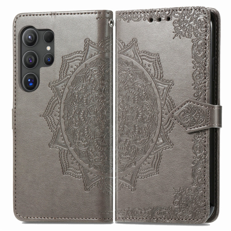 For Samsung Galaxy S25 Ultra 5G Mandala Flower Embossed Leather Phone Case(Gray) - Galaxy S25 Ultra 5G Cases by PMC Jewellery | Online Shopping South Africa | PMC Jewellery | Buy Now Pay Later Mobicred