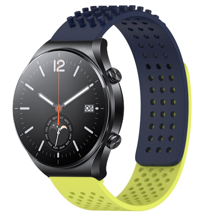 For Xiaomi MI Watch S1 22mm Holes Breathable 3D Dots Silicone Watch Band(Midnight Blue+Lime Green) - Watch Bands by PMC Jewellery | Online Shopping South Africa | PMC Jewellery