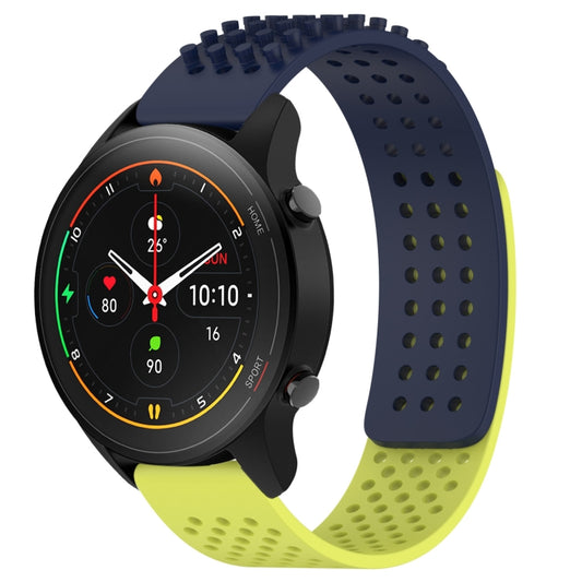 For Xiaomi MI Watch S1 Pro 22mm Holes Breathable 3D Dots Silicone Watch Band(Midnight Blue+Lime Green) - Watch Bands by PMC Jewellery | Online Shopping South Africa | PMC Jewellery