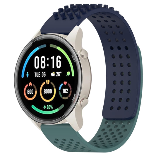 For Xiaomi MI Watch Sport 22mm Holes Breathable 3D Dots Silicone Watch Band(Midnight Blue+Olive Green) - Watch Bands by PMC Jewellery | Online Shopping South Africa | PMC Jewellery