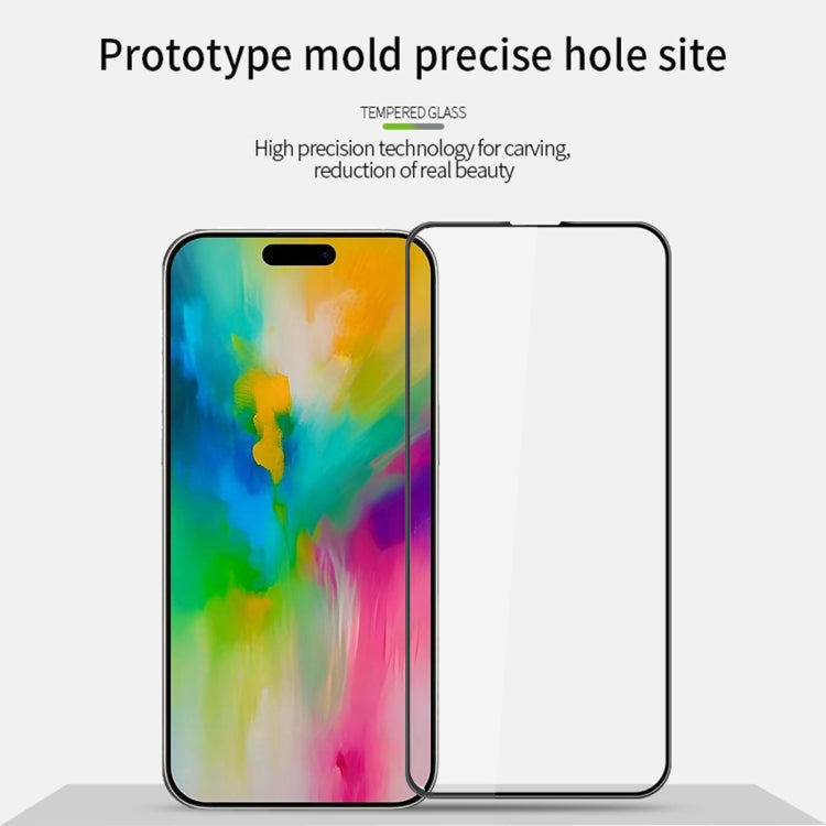 For iPhone 16 MOFI 9H 3D Explosion-proof Curved Screen Tempered Glass Film(Black) - iPhone 16 Tempered Glass by MOFI | Online Shopping South Africa | PMC Jewellery | Buy Now Pay Later Mobicred