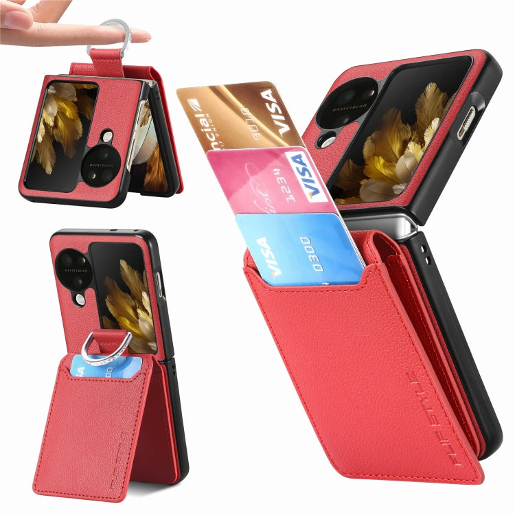 For OPPO Find N3 Flip Litchi PU Ring Holder Wallet Phone Case(Red) - Find N3 Flip Cases by PMC TechLife | Online Shopping South Africa | PMC TechLife