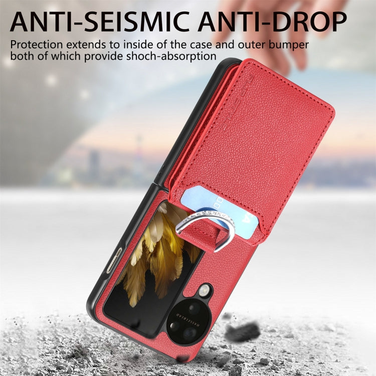 For OPPO Find N3 Flip Litchi PU Ring Holder Wallet Phone Case(Red) - Find N3 Flip Cases by PMC TechLife | Online Shopping South Africa | PMC TechLife