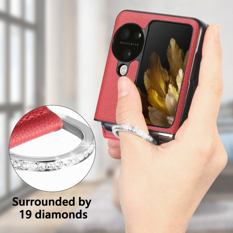 For OPPO Find N3 Flip Litchi PU Ring Holder Wallet Phone Case(Red) - Find N3 Flip Cases by PMC TechLife | Online Shopping South Africa | PMC TechLife