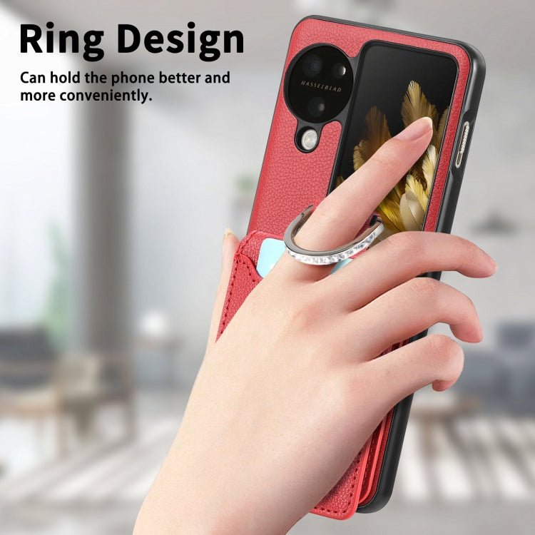 For OPPO Find N3 Flip Litchi PU Ring Holder Wallet Phone Case(Red) - Find N3 Flip Cases by PMC TechLife | Online Shopping South Africa | PMC TechLife
