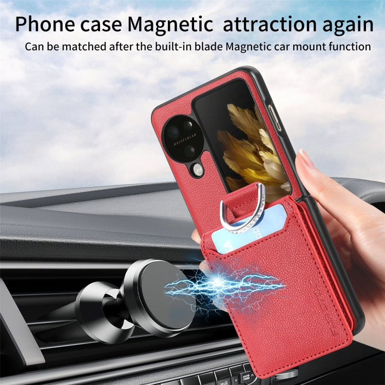 For OPPO Find N3 Flip Litchi PU Ring Holder Wallet Phone Case(Red) - Find N3 Flip Cases by PMC TechLife | Online Shopping South Africa | PMC TechLife