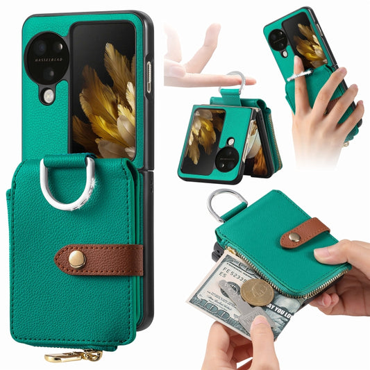 For OPPO Find N3 Flip Vertical Flip Zipper Wallet Ring Leather Phone Case(Green) - Find N3 Flip Cases by PMC Jewellery | Online Shopping South Africa | PMC Jewellery | Buy Now Pay Later Mobicred