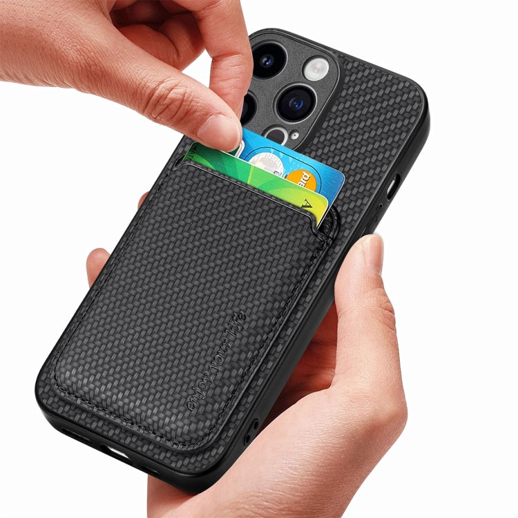 For iPhone 15 Pro Max Carbon Fiber Leather Card Magsafe Phone Case(Black) - iPhone 15 Pro Max Cases by PMC TechLife | Online Shopping South Africa | PMC TechLife