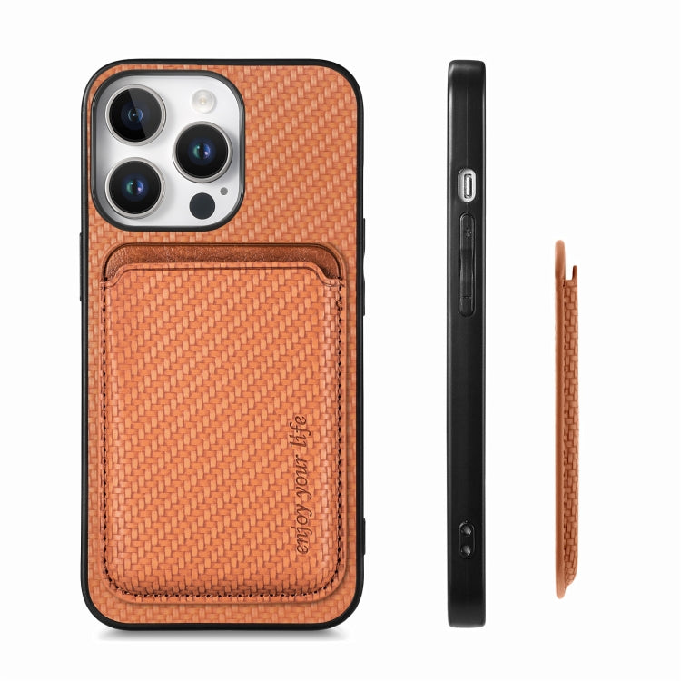 For iPhone 16 Pro Carbon Fiber Leather Card Magsafe Phone Case(Brown) - iPhone 16 Pro Cases by PMC Jewellery | Online Shopping South Africa | PMC Jewellery | Buy Now Pay Later Mobicred