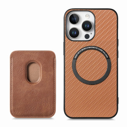 For iPhone 16 Pro Carbon Fiber Leather Card Magsafe Phone Case(Brown) - iPhone 16 Pro Cases by PMC Jewellery | Online Shopping South Africa | PMC Jewellery | Buy Now Pay Later Mobicred