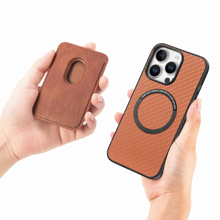 For iPhone 16 Pro Carbon Fiber Leather Card Magsafe Phone Case(Brown) - iPhone 16 Pro Cases by PMC Jewellery | Online Shopping South Africa | PMC Jewellery | Buy Now Pay Later Mobicred